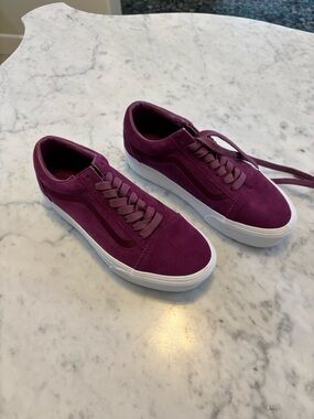 Vans Old Skool Stackform Mono Embroidery Dark Purple Plum Platform Sneakers